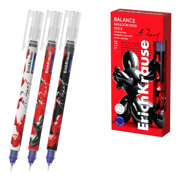 ErichKrause Balance Stick Balloon Dog Boligrafo con Capuchon - Modelos Surtidos - Trazo 0.35mm - Tinta Libre con Regulador de Alimentacion - Color Azul · Pack de 12 uds.