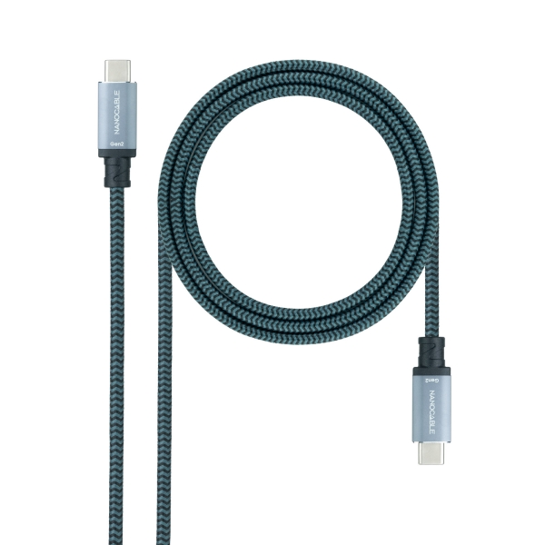 Nanocable Cable USB-C - Longitud 3m - 20Gbps - Carga de 100W - 5A - Video 4K a 60Hz - Chip E-mark - Compatible con Thunderbolt 3 - Conectores de Aluminio - Color Gris y Negro