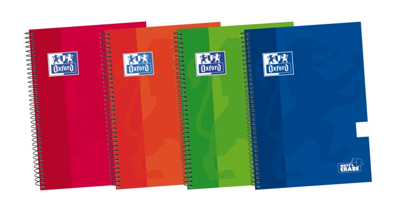 Oxford School Classic Write&Erase 4º Cuaderno Espiral - Tapa Extradura - Liso - 80 Hojas - Colores Surtidos · Pack de 5 uds.