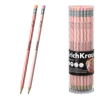 ErichKrause Prima Cat Lapiz de Grafito con Goma de Borrar - Mina HB - Cuerpo Redondo - Plastico - Agarre Ergonomico - Colores Surtidos · Pack de 42 uds.