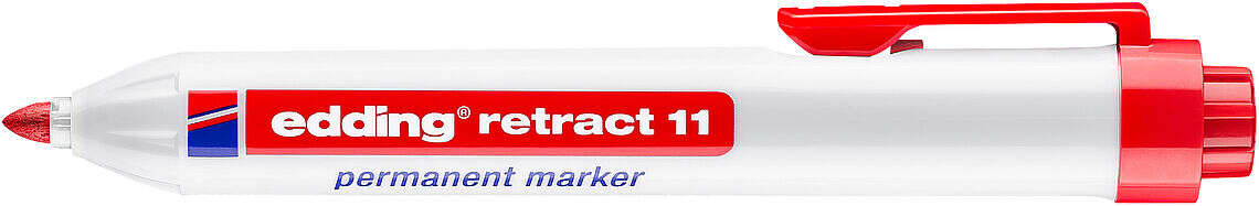Edding Retract 11 Rotulador Permanente Retractil - Punta Redonda - Trazo entre 1.5 y 3mm - Recargable - Secado Rapido - Color Rojo · Pack de 10 uds.