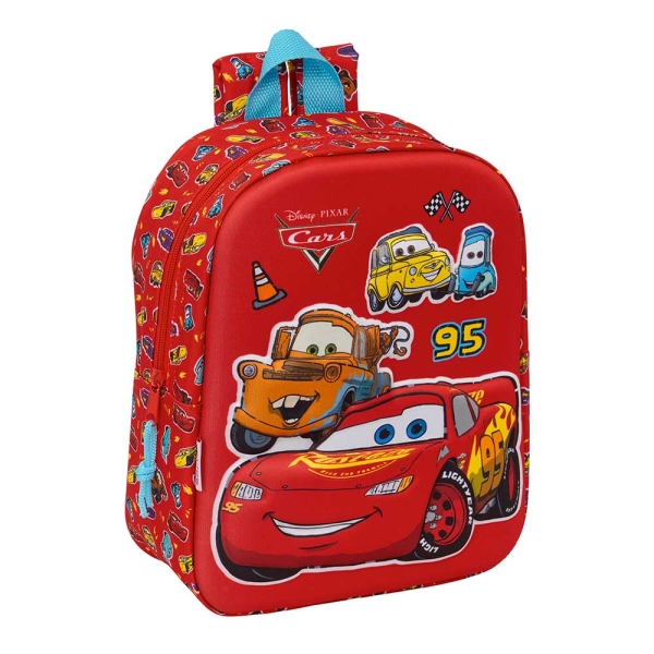 Safta Cars Mochila Guarderia 3D - 6L - Cremallera - Asa de Mano - 22x27x10cm - Color Rojo
