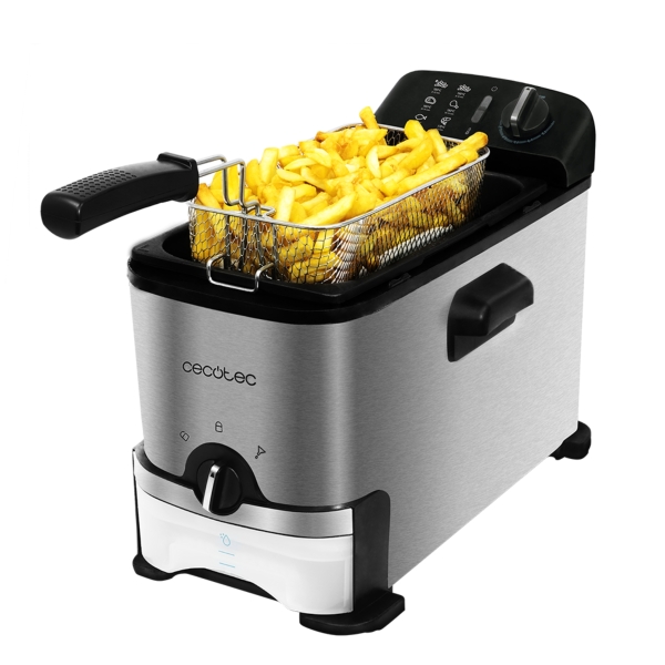 Cecotec Cleanfry Infinity 3000 Freidora Electrica - 2000W - Capacidad 3L - Sistema de Filtrado - Apto Lavavajillas - Temperatura Regulable - Antiolores - Recipiente de Aceite Extraible - Ace
