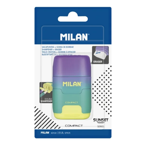 Milan Compact Sunset Afilaborra - Cuchilla de Acero de Seguridad - Doble Agujero para Normal y Maxi - Color Turquesa