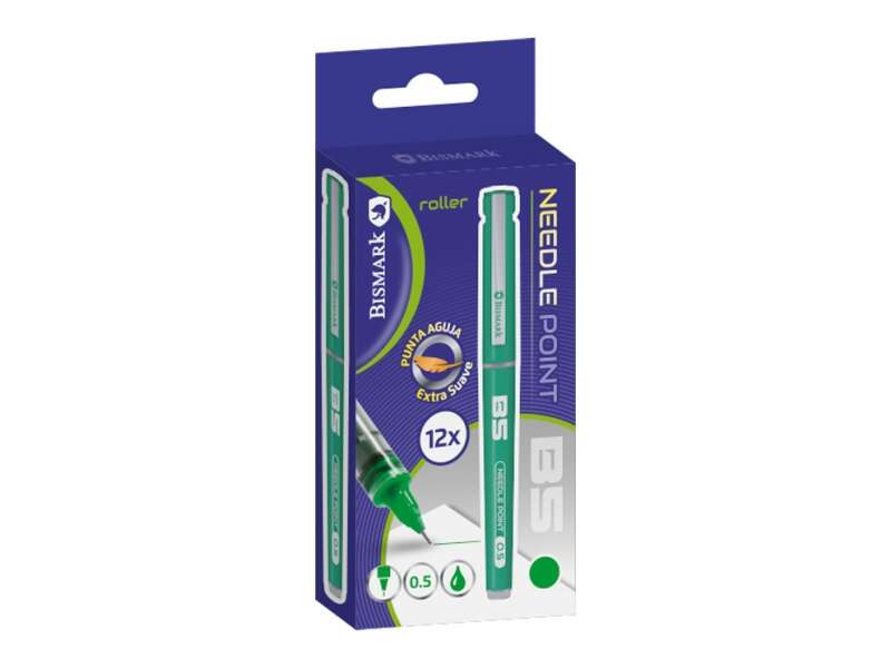 Bismark Boligrafo Tinta Liquida Punta Aguja - Escritura Suave - Alta Precision - Durabilidad Prolongada - Color Verde · Pack de 12 uds.