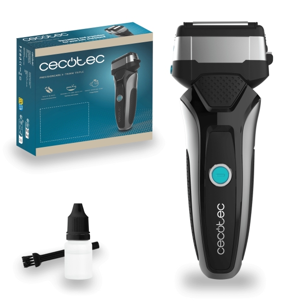 Cecotec PrecisionCare X-Trimm Afeitadora Inalambrica - 3 Cuchillas de Acero Inoxidable - Autonomia 60min - IPX6 - Pantalla de Control - Protector de Seguridad - Cuchillas Extra Anchas - Colo