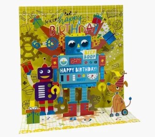 Pictura Tarjeta 3D Pop-Up - 16x16cm - Tematica Robots - Embolsada Individualmente - Incluido Sobre Blanco - Papel con Certificacion FSC