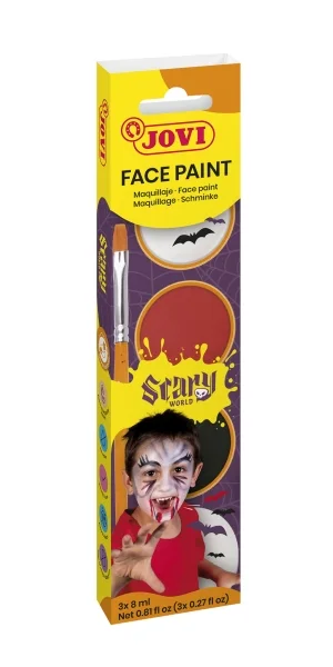 Jovi Scary Estuche de 3 Botes 8ml Maquillaje Crema + Accesorios - Hipoalergenico - Facil Aplicacion - Base Grasa - Eliminacion Sencilla - Color Surtido