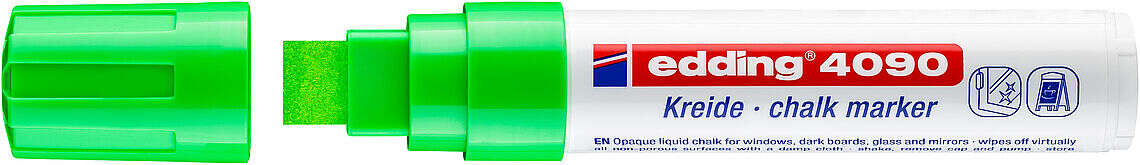 Edding 4090 Rotulador de Tiza Liquida - Punta Biselada - Trazo entre 4 y 15mm - Olor Neutro - Color Verde Claro · Pack de 5 uds.