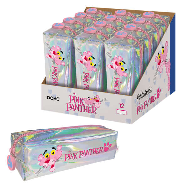 Dohe Expositor de 12 Portatodos Cuadrados Brillantes de Pink Panther - 200mm - para Todo Tipo de Utensilios Escolares - Fabricado en Material Flexible y Resistente · Pack de 12 uds.