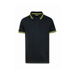 Upower Way Polo Hombre Manga Corta - Talla 2XL - Algodon Stretch, Ajuste Slim Fit, Ribetes en Contraste, Cierre Tres Botones, Aberturas Laterales, Proteccion DPI1 - Color Negro Carbon