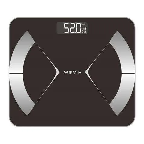 Muvip Body Muscle Bascula de Baño Digital Bluetooth - Pantalla LCD - Plataforma de Cristal Templado - 10 Memorias - Peso Max. 180kg - Auto Apagado