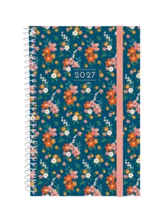 Finocam Trendy Design Collection Flora Agenda - Anual 2027 - Semana Vista Horizontal - Formato E5 - 117x181mm - Espiral - Tapa de Polipropileno - Esquinas Microperforadas - Papel de 80g/m2 -