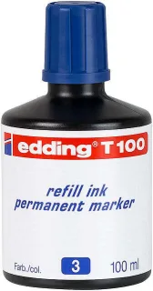 Edding T100 Bote de Recarga para Rotulador Permanente - Capacidad 100ml - Color Azul
