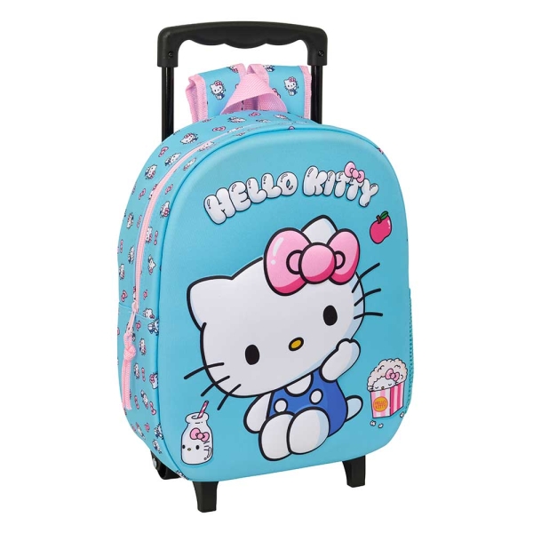 Safta Hello Kitty Mochila con Carro - Portabotellas - Hombreras Acolchadas - Asa de Mano - 27x33x10cm - Color Azul Claro