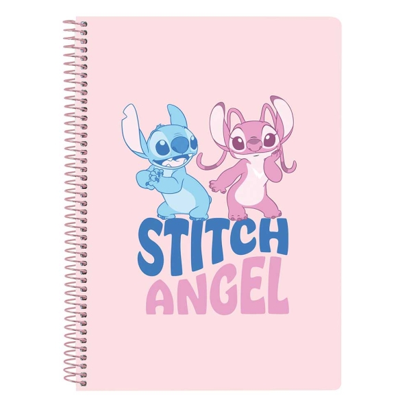 Safta Stitch Ohana Libreta con Espiral - Formato Cuarto - 80 Hojas de Papel 80g/m2 - Cuadriculas 4x4mm - Tapas Duras Glasofonadas - Margen Lateral - 155x10x220mm - Color Rosa Pastel