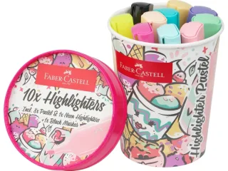 Faber-Castell Textliner 46 Pastel Pack de 10 Marcadores Fluorescentes - Diseño del Pack Tarrina de Helado - Punta Biselada - Trazo entre 1mm y 5mm - Tinta con Base de Agua - Colores Surtidos