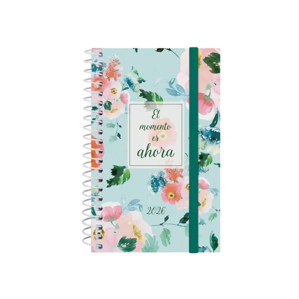 Finocam Design Collection Agenda de Espiral - Anual 2026 - Tapa Ligera - Formato E3 - 85x14x127mm - Semana Vista Horizontal - Tematica de Flores