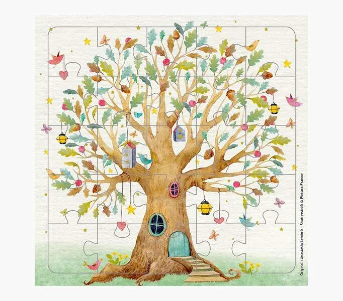 Pictura Tarjeta Puzzle - 15.5x15.5cm - Tematica Arbol Casa - 25 Piezas - Incluye Tarjeta Plegada y Sobre Blanco - Certificacion FSC