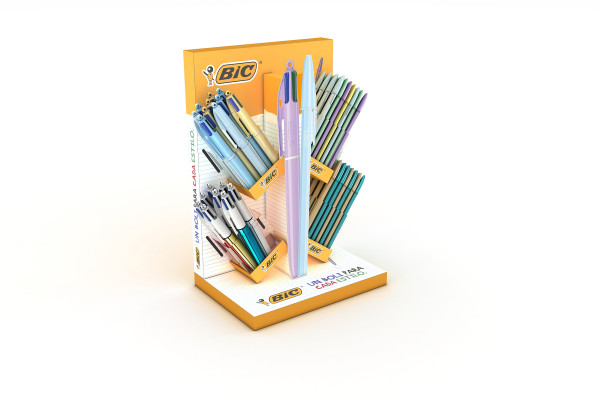 Bic Expositor con 12 Bol. 4 Colores Pastel, 12 Bol. 4 Colores Shine, 40 Bol. Cristal Pastel y 40 Bol. Cristal Glace - Tinta con Base de Aceite - Colores Surtidos