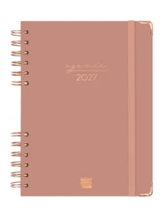 Finocam Espiral Trendy Alma Agenda - Anual 2027 - 1 Dia por Pagina - Formato E10 - 155x212mm - Espiral - Tapa Dura de Carton Forrado - Esquinas Microperforadas - Papel de 70g/m2 - Color Rosa