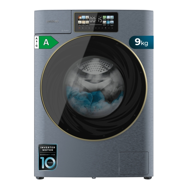 Cecotec Bolero DressCode 9950 Autodose Inverter 3D Titanium A Lavadora de Carga Frontal con Autodosis - Capacidad 9kg - Velocidad 1400rpm - Pantalla 9.2" - Puerta XXL - Motor Inverter - Colo