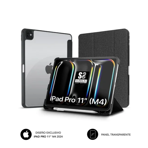 Subblim Funda Exclusiva para iPad Pro 11" M4 2024 - Cierre Magnetico - Bordes Reforzados - 2 Posiciones de Soporte - Color Negro/Transparente