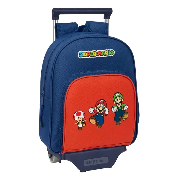 Safta Super Mario Mamma Mia Mochila con Carro - Portabotellas - Hombreras Acolchadas - Mochila Extraible - Carro Resistente - 10L - 280x100x340mm - Color Rojo y Azul