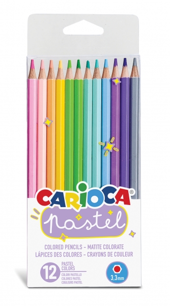 Carioca Pack de 12 Lapices de Madera Pastel - Colores Pastel - Cuerpo Hexagonal - Colores Brillantes y Lavables - Escritura Blanda - Mina Ø 3.3mm Segura y Resistente a las Caidas - Color Var
