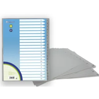 Bismark Indice Numerico con Pestañas del 1 al 21 - Multitaladro - Formato A4 - Fabricados en Polipropileno - Color Gris · Pack de 12 uds.