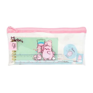 Safta Pembe The Pink Cat Pack Escolar con Portatodo de PVC - Cierre ZIP - Regla 15cm - 2 Lapices - Sacapuntas - Goma - Bloc de Notas con 70 Hojas - 225x105mm - Color Transparente