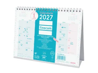 Finocam Trendy Chic Calendario de Sobremesa - Anual 2027 - Mes Vista - Formato S - 210x150mm - Espiral Doble - Papel de 120g/m2 - Espacio para Escribir - Color Turquesa