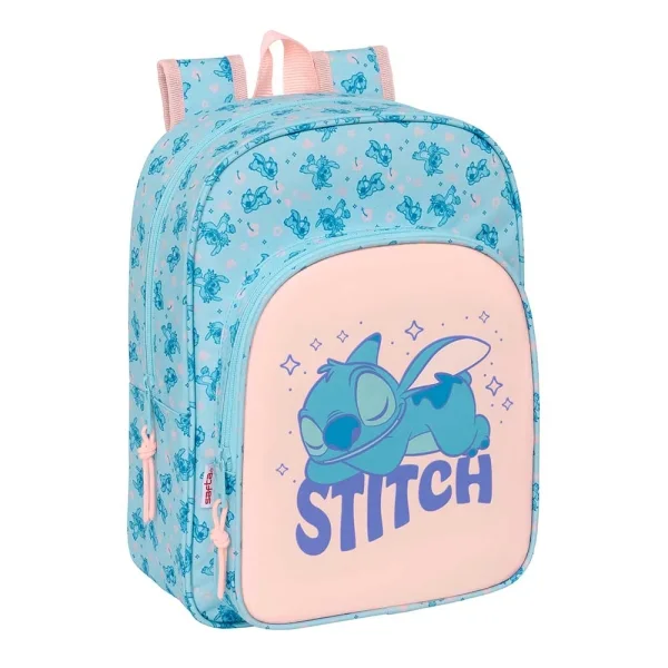 Safta Stitch Ohana Mochila Infantil - Adaptable a Carro - Portabotellas - Hombreras Ergonomicas - Bolsillo Frontal - Asa de Mano Superior - 10L - 260x110x340mm - Color Azul Claro