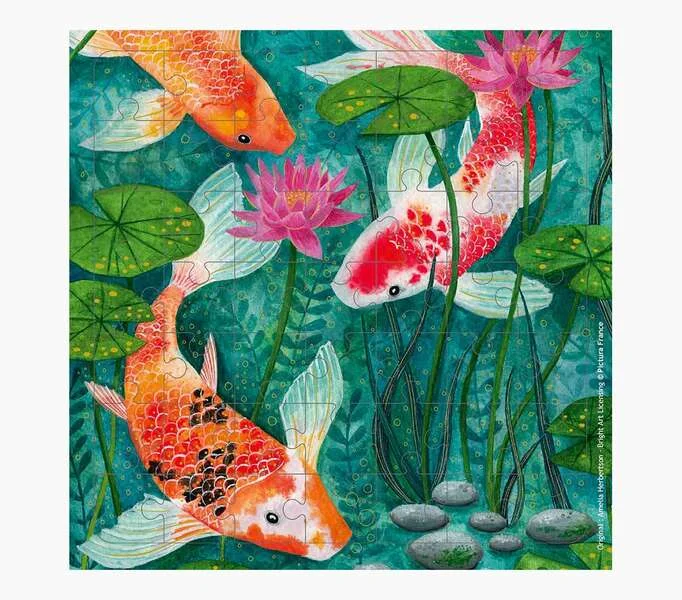 Pictura Tarjeta Puzzle - Tematica Carpas Koi - Ideal para Regalar - 100x150mm - Diseño Colorido y Llamativo - Divertido y Entretenido