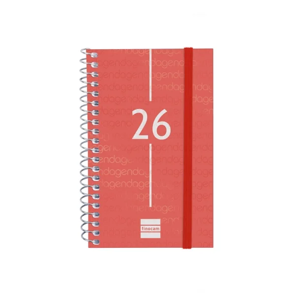 Finocam Year Agenda de Espiral - Anual 2026 - Tapa Ligera - Formato E3 - 85x14x127mm - Semana Vista Horizontal - Color Rojo