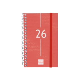 Finocam Year Agenda de Espiral - Anual 2026 - Tapa Ligera - Formato E3 - 85x14x127mm - Semana Vista Horizontal - Color Rojo