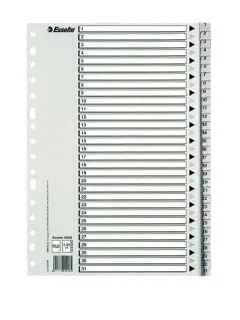 Esselte Bolsa de 25 Indices Numericos de Plastico - Pestañas 1 al 31 - Multitaladro - Formato Folio - Color Gris · Pack de 25 uds.