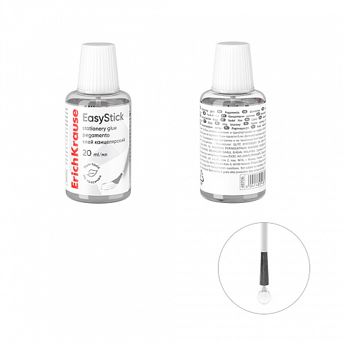 ErichKrause EasyStick Pegamento con Pincel - 20ml - No Toxico - sin Disolventes - Multisuperficie - Color Transparente · Pack de 10 uds.