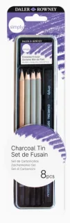 Daler Rowney Simply Pack de 8 Lapices para Esbozo y Carboncillos - Bote Metalico - Color Negro