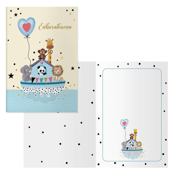 Dohe Arca Pack de 6 Tarjetas de Felicitacion para Nacimientos - 11.5x17cm - Impresas a Todo Color - Estampaciones con Pelicula de Color - Estampacion en Seco - Papel Offset Blanco de 300gr -