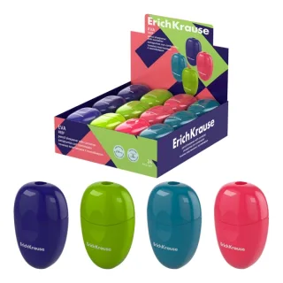 ErichKrause Eva Reef Expositor con 24 Sacapuntas con Contenedor - Plastico - Cuchilla Niquelada de Acero al Carbono - Orificio de 8mm - Colores Surtidos