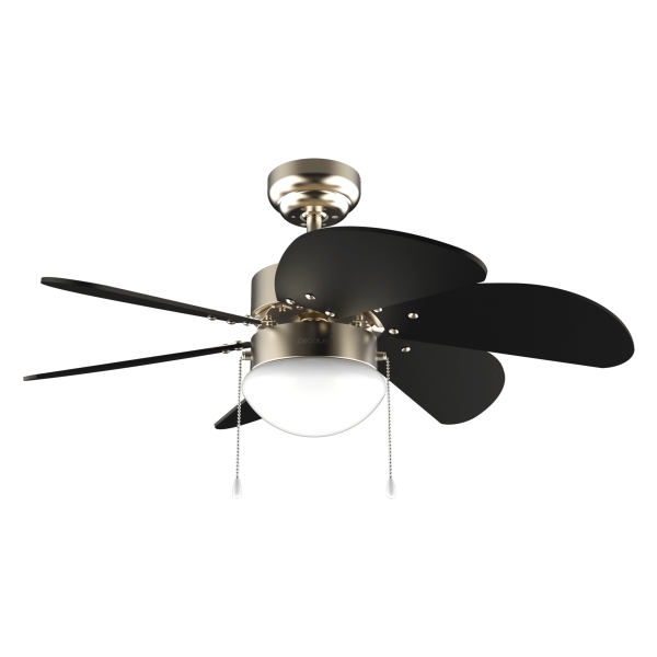Cecotec EnergySilence Aero 365 GoldandWood Ventilador de Techo con 6 Aspas Reversibles y Lampara - 50W - Diametro de 36" - 3 Velocidades - Modo Invierno/Verano - Control por Cadena - Color Negro