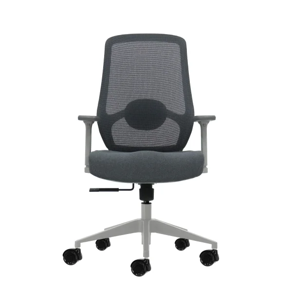 Oqonos Cherg 026 Silla de Oficina Ergonomica con Soporte Lumbar Ajustable en Altura y Profundidad, Reposabrazos 4D, Piston de Gas Clase 4, Asiento Ergonomico Moldeado y Ruedas de Silicona - Gris