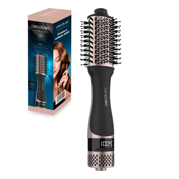 Cecotec Bamba CeramicCare Unique Touch Cepillo Alisador Ceramico - 1200W - Seca y Moldea - Funcion Aire Frio - 3 Temperaturas - 2 Velocidades - Ergonomico y Seguro - Color Negro