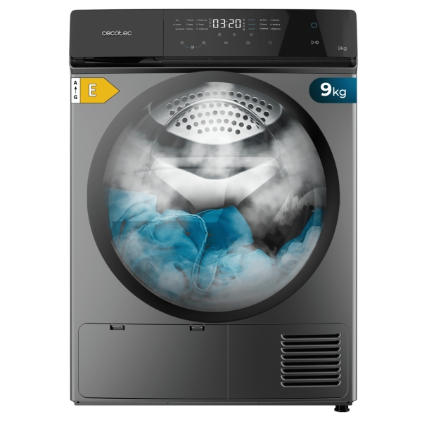 Cecotec Bolero DressCode Dry 9400 Steel Secadora con Bomba de Calor de 9kg - 15 Programas - Tambor Bidireccional de Acero Inoxidable - Inicio Programable - Bloqueo de Seguridad - Color Gris
