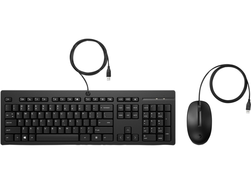 HP 225 Combo Teclado y Raton USB G2 - Tecla Copilot - Patas Ajustables - Raton Optico 1200 DPI - Plug & Play - Facil de Limpiar - Fabricado con Material Reciclado - Color Negro