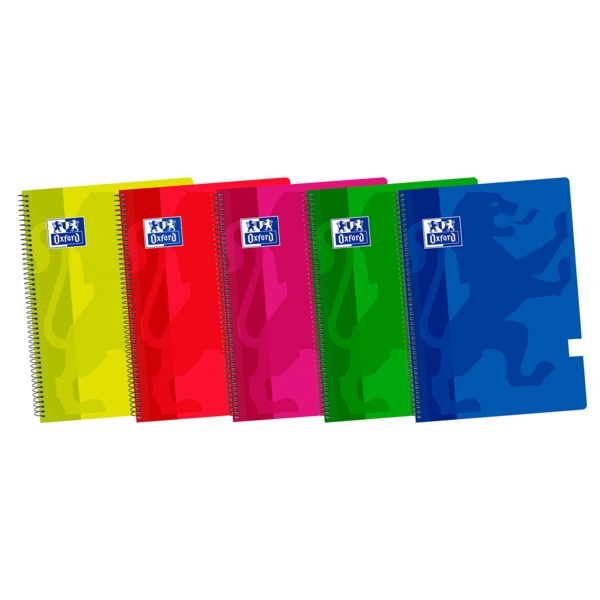Oxford School Classic Fº Cuaderno Espiral - Tapa de Plastico Liso - 80 Hojas - Colores Surtidos · Pack de 5 uds.