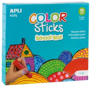 Apli Color Sticks Pack con 96 Temperas Solidas de 10g - Acabado Satinado sin Necesidad de Barniz - Secado Rapido en Menos de 3 Minutos - Efecto Cera o Tempera Segun la Presion Ejercida