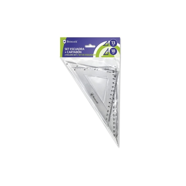 Bismark Pack de Escuadra 13cm y Cartabon 18cm - Fabricados en Plastico - Ideal para el Colegio - Transparentes
