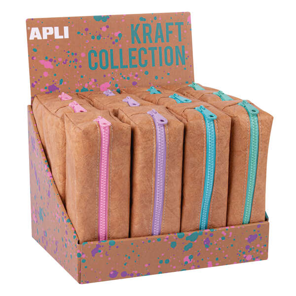Apli Kraft Collection Estuche Compacto con Cremallera de Colores Pastel - Medidas 185x75x55mm con Gran Capacidad, Flexibilidad y Resistencia - Facil de Limpiar y Resistente al Agua · Pack de 12 uds.